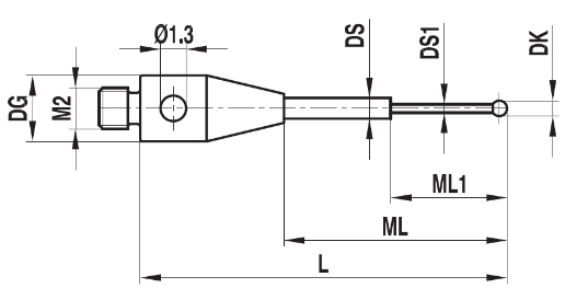 Stylet M2 bille rubis tige carbure ø 0,8 L=18,3