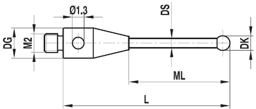 Stylet M2 bille rubis tige carbure ø 1 L=15,5