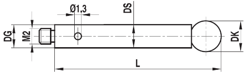 Stylet M2 bille rubis tige acier ø 4 L=52