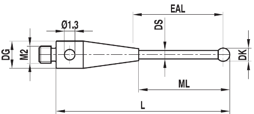 Stylet M2 bille rubis tige acier ø 6 L=13