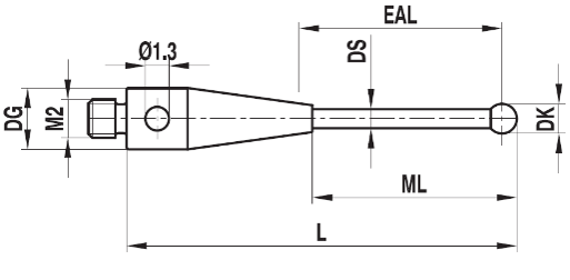 Stylet M2 bille nitrure de silicium tige acier ø 2,5 L=21,25