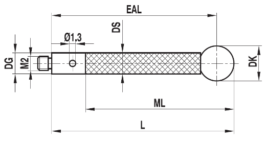 Stylet M2 bille rubis tige carbone ø 5 L=102,5