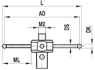 Stylet M2 Etoile 4 bras bille rubis tige acier ø 1 L=11