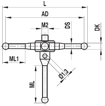 Stylet M2 Etoile 5 bras bille rubis tige acier ø 2 L=22