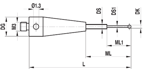 Stylet M3 bille rubis tige carbure ø 0,25 L=22