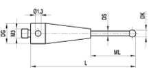 Stylet M3 bille rubis tige carbure ø 3 L=21