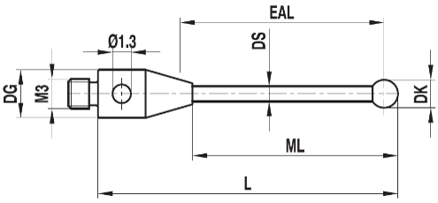 Stylet M3 bille rubis tige carbure ø 5 L=52,5