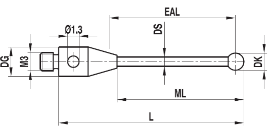 Stylet M3 bille rubis tige acier ø 3 L=22,5
