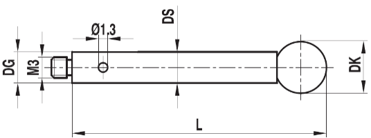 Stylet M3 bille rubis tige acier ø 6 L=53