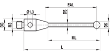Stylet M3 bille nitrure de silicium tige acier ø 5 L=23,5