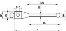 Stylet M3 bille oxyde de zirconium  tige acier ø 4 L=23