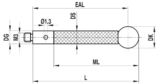 Stylet M3 bille rubis tige carbone ø 5 L=30