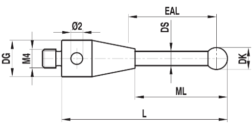 Stylet M4 bille rubis tige carbure ø 3 L=21,5
