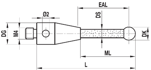 Stylet M4 bille rubis tige céramique ø 8 L=54