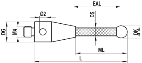 Stylet M4 bille rubis tige carbone ø 6 L=303