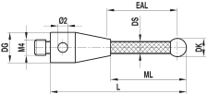Stylet M4 bille nitrure de silicium tige carbone ø 6 L=103