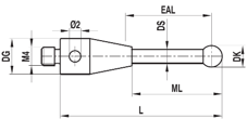 Stylet M4 bille rubis tige acier ø 5 L=13