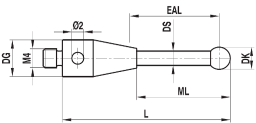 Stylet M4 bille nitrure de silicium tige acier ø 5 L=102,5