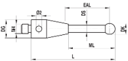 Stylet M4 bille oxyde de zirconium tige acier ø 2 L=20