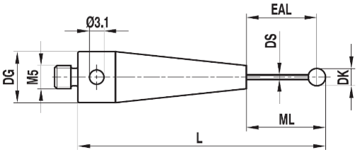 Stylet M5 bille rubis tige carbure ø 1,5 L=50,75