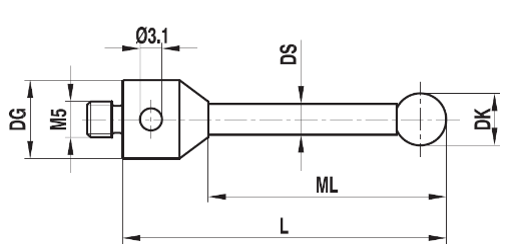 Stylet M5 bille rubis tige carbure ø 3,5 L=58