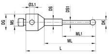 Stylet M5 bille nitrure de silicium tige carbure ø 1,5 L=30