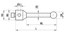 Stylet M5 bille nitrure de silicium tige carbure ø 10 L=118