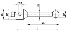 Stylet M5 bille rubis tige acier ø 5 L=50