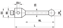 Stylet M5 bille nitrure de silicium tige acier ø 3 L=50