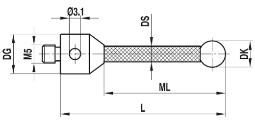 Stylet M5 bille nitrure de silicium tige carbone ø 8 L=200