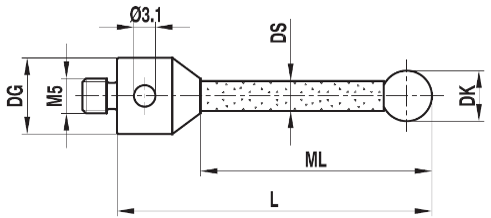 Stylet M5 bille rubis tige céramique ø 9 L=64,5