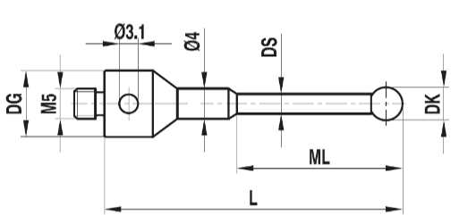 Stylet M5 bille rubis tige carbure ø 2 L=32