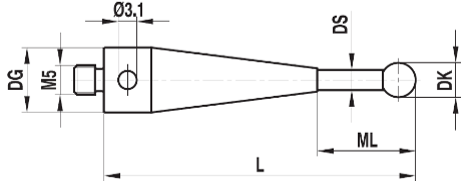 Stylet M5 bille rubis tige carbure ø 1 L=55
