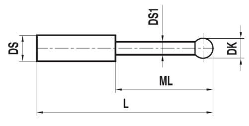 Stylet sans filetage bille rubis tige carbure Ø 0,5 L=15,5