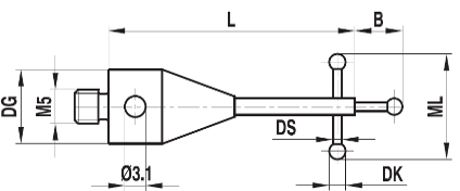 Stylet M5 pour contrôle de filetage tige carbure bille rubis ø 0,8 L=40